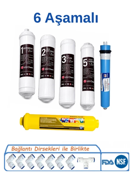 Lg Chem 6 Aşamalı Kapalı Kasa Su Arıtma Cihazı Filtre Seti Inline Filtre Ro Membran Post Karbon Tam Set ürün görseli 1