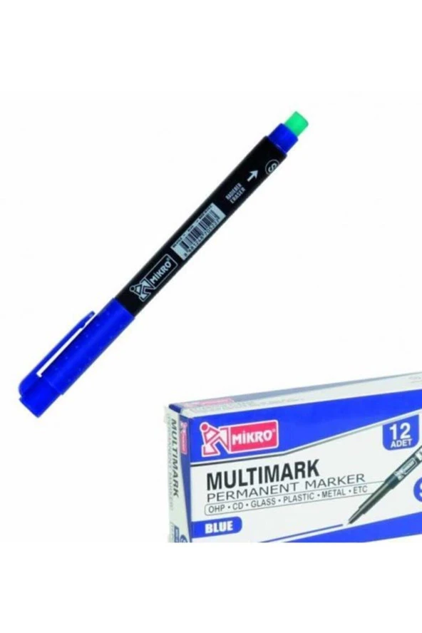 Mikro MK-419 S Permanent Marker Silgili CD Kalemi 12'li Mavi ürün görseli 1