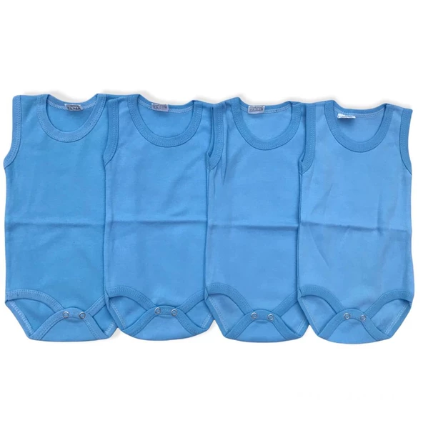 Bebek Basic Ribana Bisiklet Yaka 4lü Atlet Body - Mavi ürün görseli 1