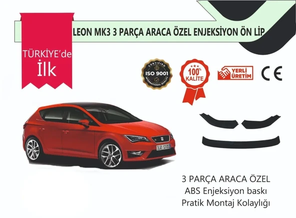 Seat Leon 2012 Sonrası 3 Parça Ön Lip Siyah ürün görseli 1