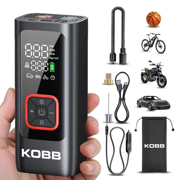 KOBB KB426 12V / Şarjlı Li-ion 150 PSI Dijital Göstergeli Akıllı Lastik Şişirme Pompası+ Powerbank + SOS + Led Lamba ürün görseli 1