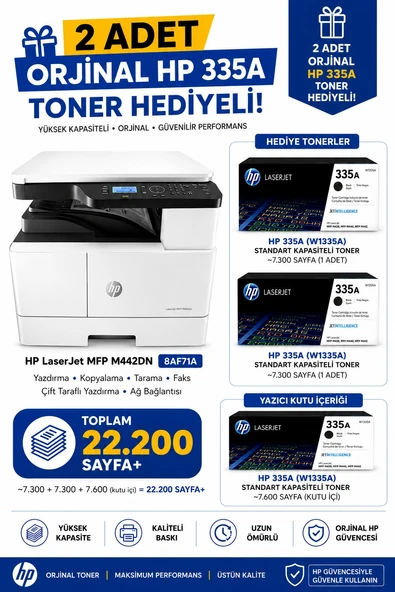 HP A3 LaserJet MFP M442DN 8AF71A Siyah Çok Fonksiyonlu  Wi-Fi Lazer Yazıcı ATS2 (2 Adet Toner Hediyeli) ürün görseli 1