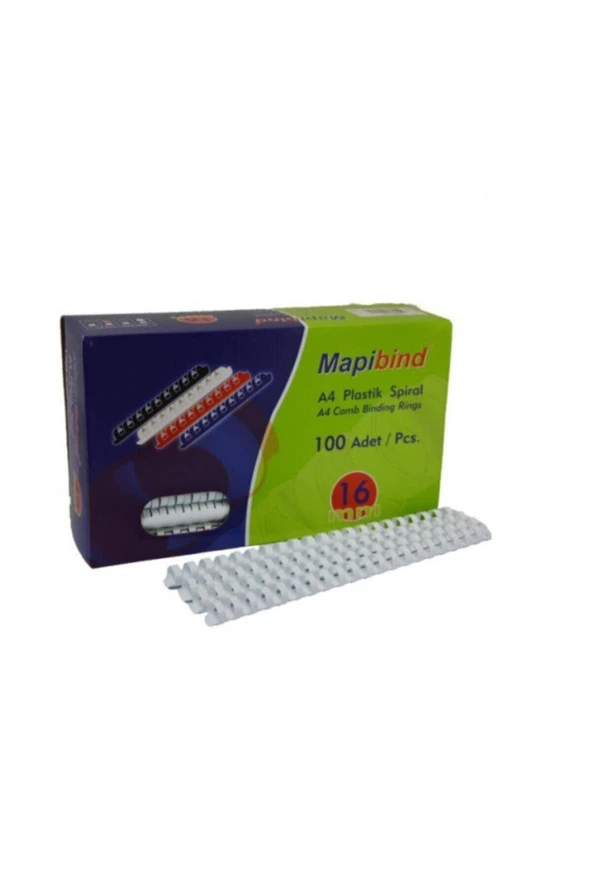 Mapibind Spiral Plastik 135 - 150 Sayfa 100 16 MM Beyaz (100 Lü Paket) ürün görseli 1