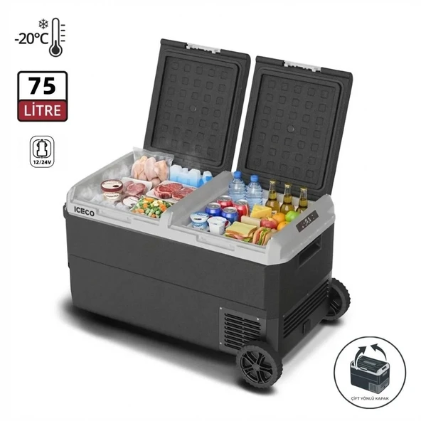 ICECO MCD75D 12/24V 75 Litre Kompresörlü Çift Bölmeli Tekerlekli Outdoor Oto Buzdolabı/Dondurucu ürün görseli 1