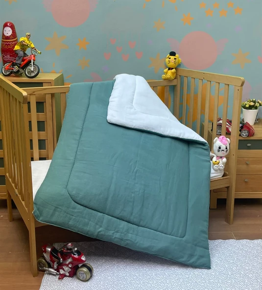 Komfort Home Müslin %100 Organik Pamuk Yumuşak Çift Taraflı Bebek Yorganı - Yeşil ürün görseli 1