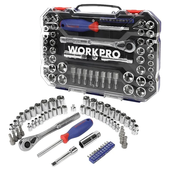 WORKPRO WP202566 1/4'’ 3/8’’ Metrik/İnç 63 Parça Cr-V Profesyonel Lokma Takımı ürün görseli 1