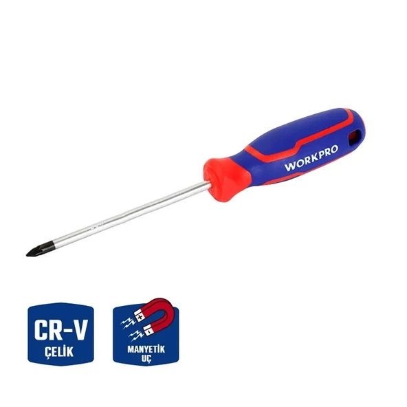 WORKPRO WP221035 PZ0x75mm CR-V Manyetik Profesyonel Yıldız Tornavida ürün görseli 1