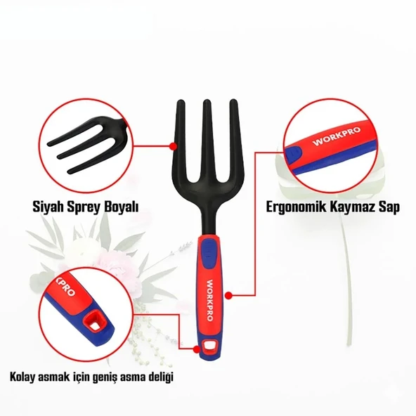 WORKPRO WP331027 290x82mm Çelik Profesyonel Mini Bahçe Çatalı - Resim 3