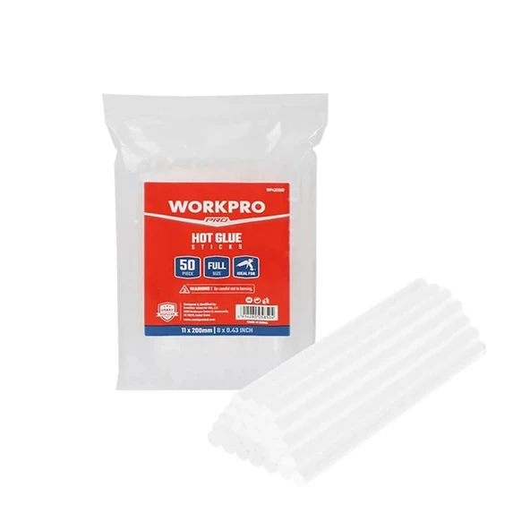 WORKPRO WP432002 11x200mm Sıcak Silikon Tabancası İçin 50 Adet Şeffaf Yedek Silikon/Mum ürün görseli 1