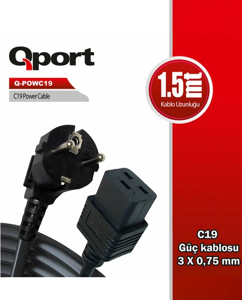 QPORT 1.5metre Q-POWC19 Power Kablosu Güç Kaynakları İçin ürün görseli 1