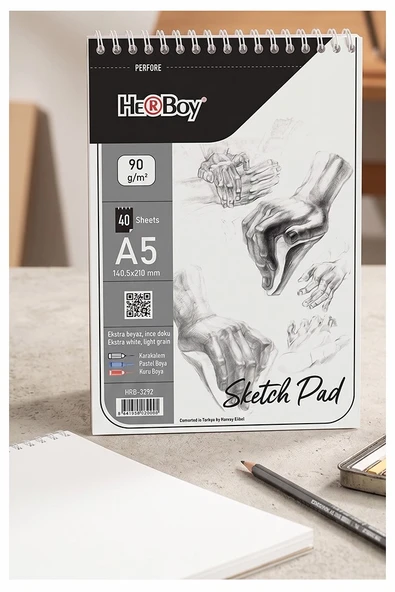Telli Eskiz Defteri A5 cm 1 Adet Herboy 90 gr Eskiz Defteri Karakalem Çizim 40 Sayfa Dokulu Kağıt Üstten Açılmalı Ezkiz ürün görseli 1