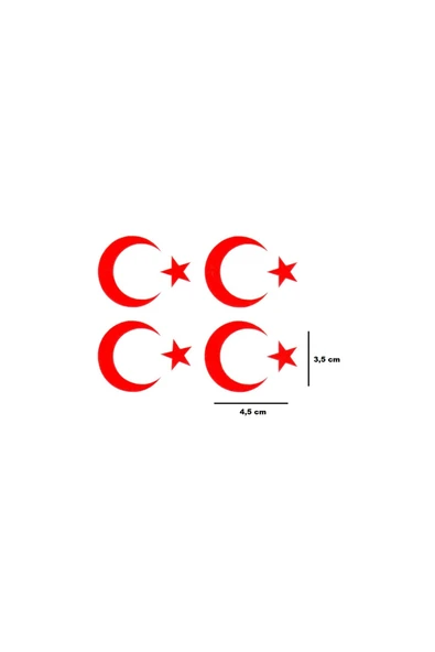 Mini Ay Yıldız Sticker 4'lu Ürün - Sticker Ay Yıldız Türkiye Bayrak Aşkı (Boyut 4,5x3,5 cm) ürün görseli 1