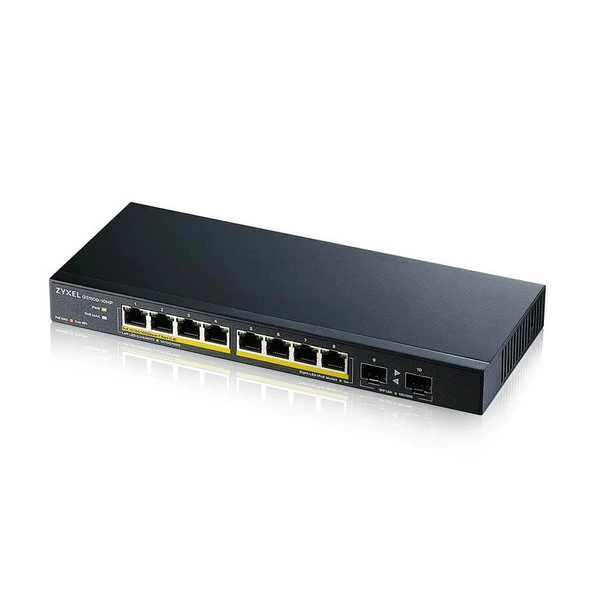 GS1100-10HP, 8 Port, Gigabit, PoE 130W, 2 Port GigaBit SFP, Yönetilemez, Masaüstü Switch