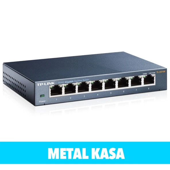 TL-SG108, 8 Port, GigaBit, Yönetilemez, Metal Kasa, Masaüstü Switch