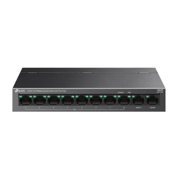 LS110P, Green Tech, 10 Port, MeggaBit, 8 Port PoE+ 96W, Metal Kasa, Yönetilemez, Masaüstü Switch