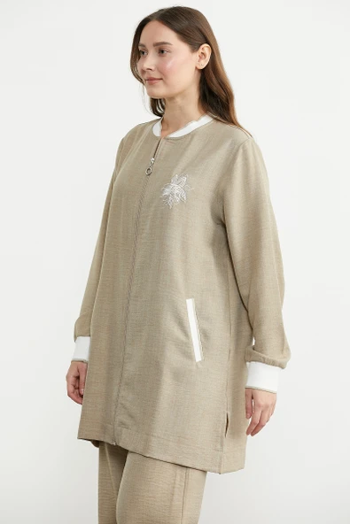 Keten Görünümlü İkili Tunik Takım - Bej - Resim 4