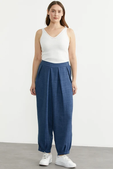 Pensli Rahat Kalıp Pantolon - Indigo - Resim 4