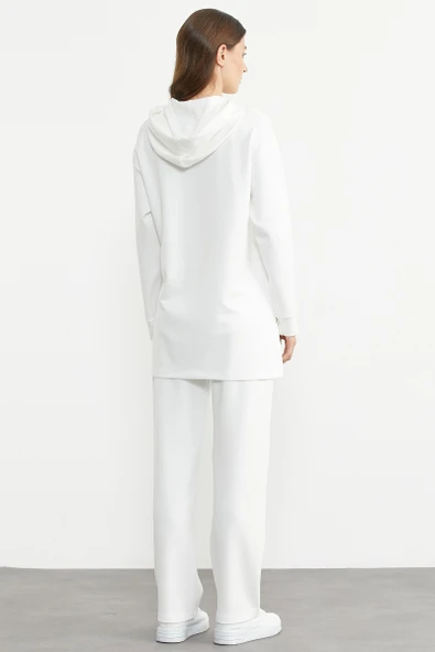 Oversize Baskılı Scuba Eşofman Takım - Ekru - Resim 6