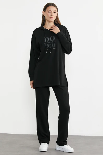 Oversize Baskılı Scuba Eşofman Takım - Siyah - Resim 2