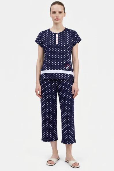 Puantiyeli Kapri Pijama Takım - Lacivert ürün görseli 1