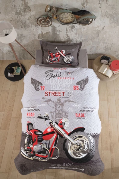 Ranforce %100 Pamuk Tek Kişilik Dört Mevsim Set Street King V1 Gri ürün görseli 1