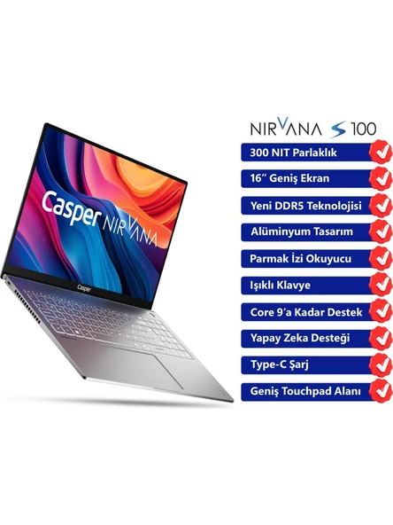 Casper Nirvana S100.1362-BV00A-G-F i7-13620H 16 GB 500 GB SSD UHD Graphics 16 WUXGA Notebook ürün görseli 1