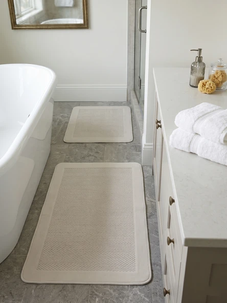 Sisal Vektör Kaymaz Tabanlı Kolay Silinebilir 2li Beyaz Banyo Paspas Seti 60x100-50x60 ürün görseli 1