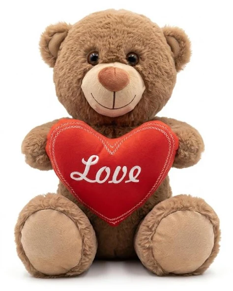Pufu Toys Kalp Tutan Pelüş Ayıcık Kahverengi 35 cm 04030 ürün görseli 1