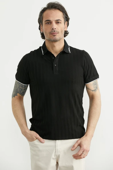 Regular Fit Polo Yaka Tişört - Siyah ürün görseli 1