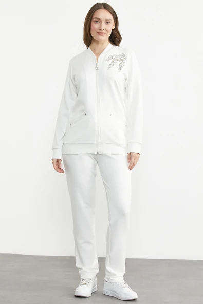 Fermuarlı Scuba Eşofman Takım - Ekru ürün görseli 1