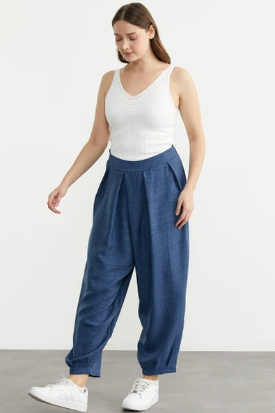 Pensli Rahat Kalıp Pantolon - Indigo - Resim 2