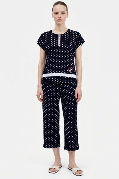 Puantiyeli Kapri Pijama Takım - Siyah ürün görseli 1