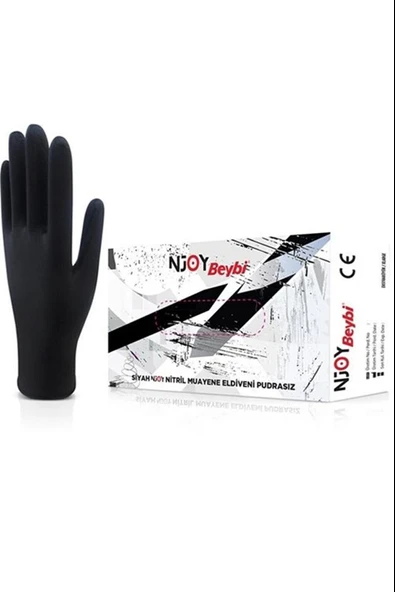 Muayene Small Pudrasız Muayene Eldiveni Njoy Nitril Siyah Eldiven (100 Lü Paket) ürün görseli 1