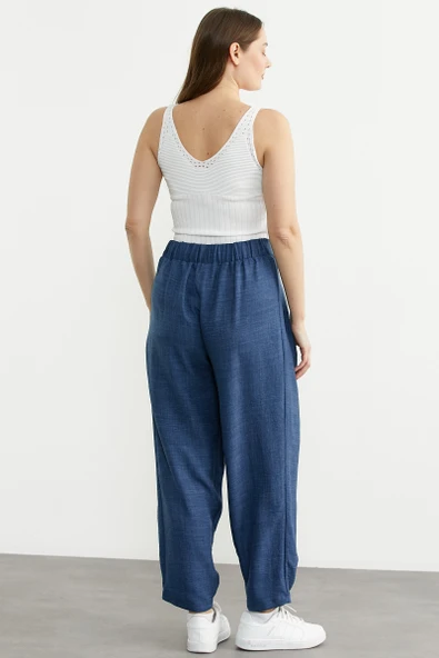 Pensli Rahat Kalıp Pantolon - Indigo - Resim 5