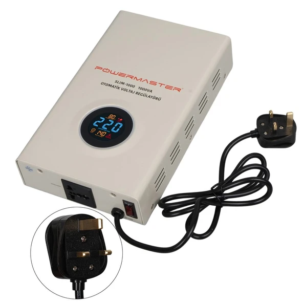 Powermaster SLIM-1000 Otomatik 1000VA Kombi Voltaj Regülatörü (İngiliz Fişli Ve Evrensel Çoklu Soketli) ürün görseli 1