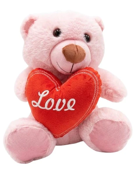 Pufu Toys Kalp Tutan Pelüş Ayıcık Pembe 30 cm 04030 ürün görseli 1
