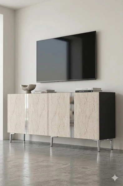 KA1898ATS ANKA Konsol ve Tv Sehpası Antrasit-Traverten-Silver 180cm ürün görseli 1