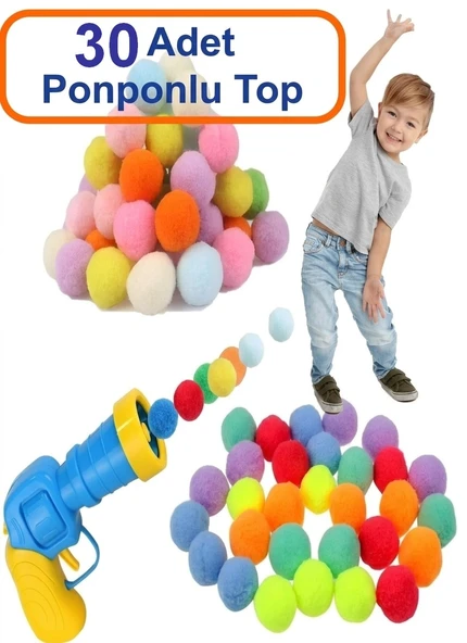 Oyuncak Peluş Ponpon Top Atan Fırlatan Ponpon Tabancası 30 Adet Ponponlu Oyun Oyun Topu 20 Adet Pluş ürün görseli 1