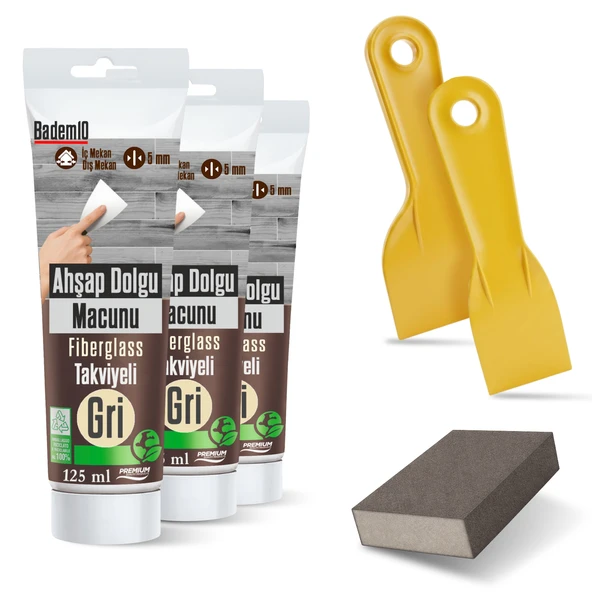 (6'LI) Ahşap Tamir Seti Gri Renk (2 Adet) 125 ml Tamir Macunu + 2 Adet Spatula + Kübik Zımpara ürün görseli 1
