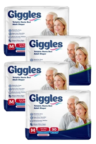 GİGGLES Belbantlı Yetişkin Hasta Bezi Orta Boy M Beden 30 Lu X 4 Adet ürün görseli 1