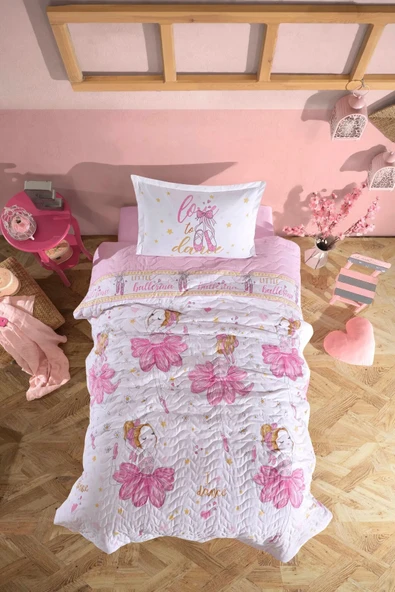 Clasy Ranforce %100 Pamuk Tek Kişilik Dört Mevsim Set Ballerina V1 Pembe ürün görseli 1