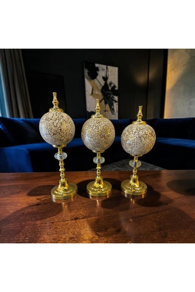 Sleep Nova Golden Mosaic Küre Dekoratif Obje Seti – Altın Detaylı Lüks Modern 3’lü Masa Üstü Ev Dekor ürün görseli 1