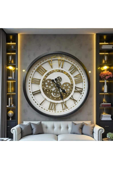 Sleep Nova Imperial Gold Roma Rakamlı Çarklı Büyük Boy Dekoratif Duvar Saati ürün görseli 1