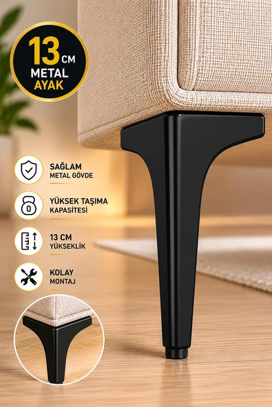 Mat Siyah Metal 13 cm Mobilya Köşe Ayağı Dayanıklı Modern Tasarım Koltuk Sehpa Mobilya ürün görseli 1