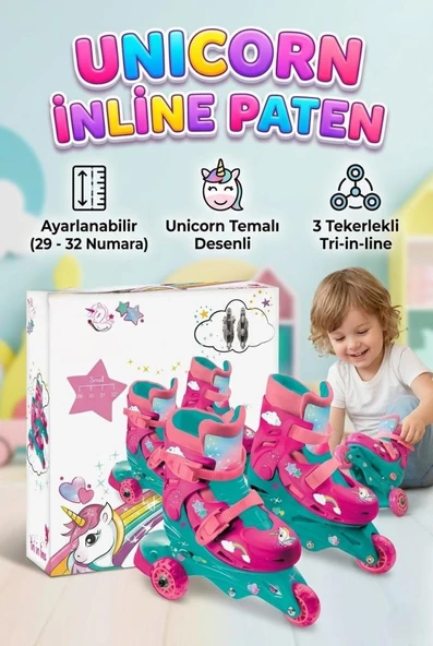 Unicorn Temalı 3 Tekerlekli Tri-inline Alıştırma Pateni - Ayarlanabilir Çocuk Pateni ürün görseli 1