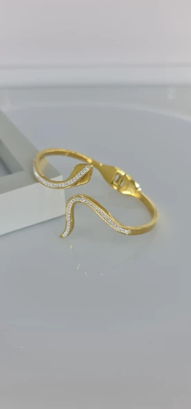 Yılan Tasarım Gold Çelik Kelepçe - Resim 3