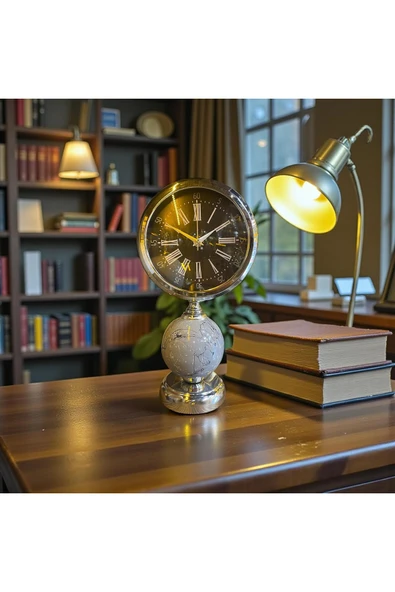 Sleep Nova Silver Globe Dekoratif Masa Saati – Mermer Desenli Lüks Ofis & Salon Saat ürün görseli 1