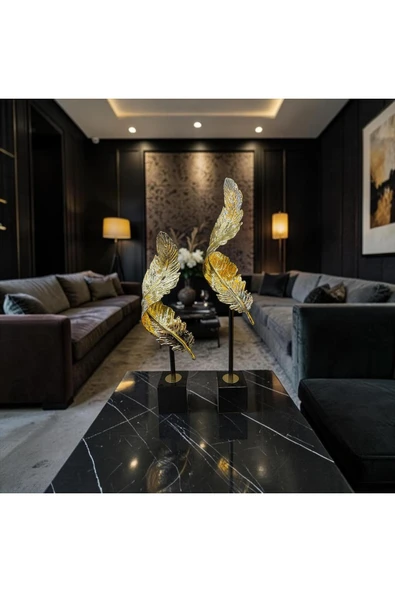 Sleep Nova Olden Feather Metal Dekoratif Obje – Modern Lüks Tüy Tasarım Masa Üstü Ev & Ofis Aksesuarı ürün görseli 1