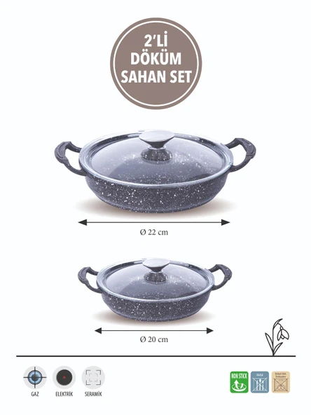 FMS D5013 Döküm Granit 2'li 20-22 cm Kapaklı Sahan Set ürün görseli 1