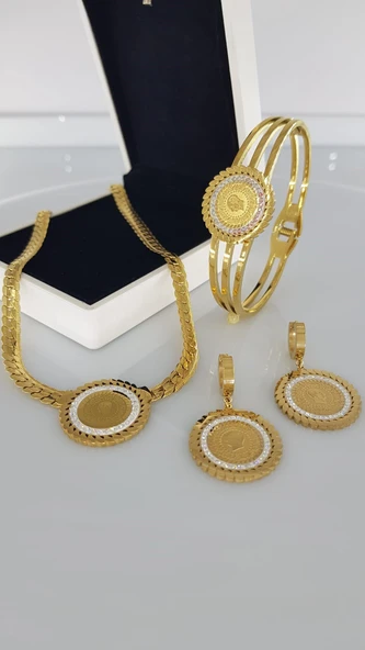 Gerdanlıklı Atatürk Gold Çelik Takı Seti ürün görseli 1
